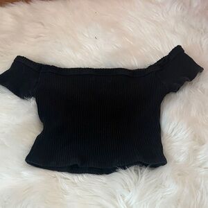 Black Off-Shoulder Ribbed Crop Top